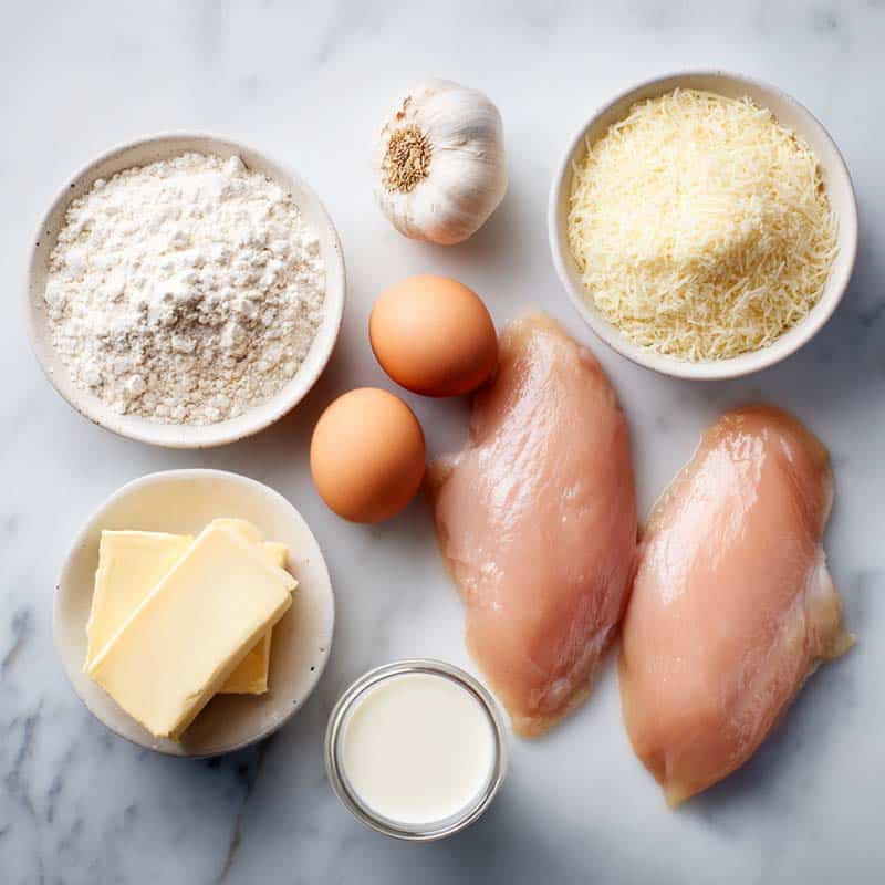 Ingredients for parmesan crusted chicken and garlic sauce