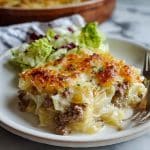 Served portion of cabbage and beef casserole on a plate